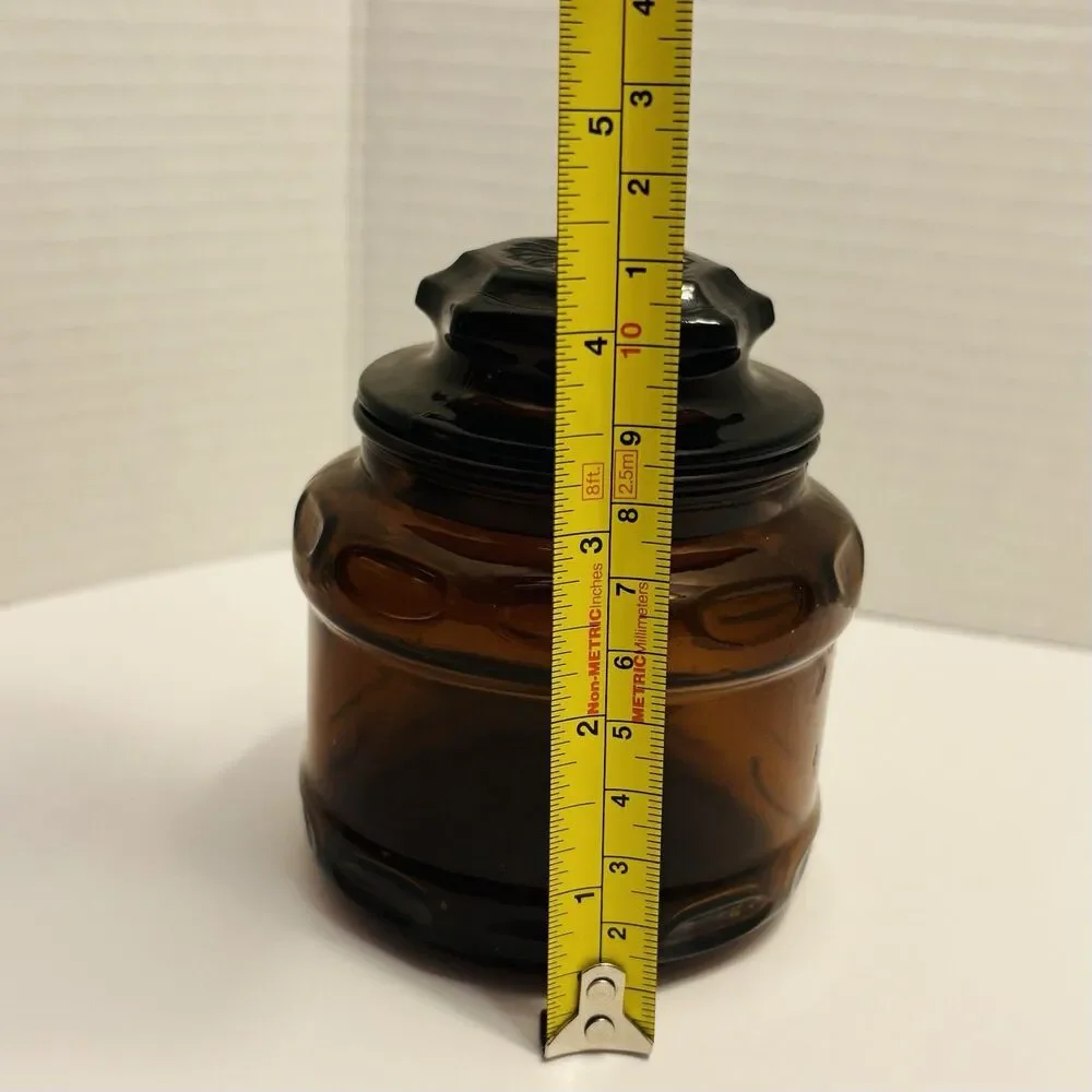 Vintage Amber Brown Apothecary Decor Glass Jar Storage Small Canister 4”